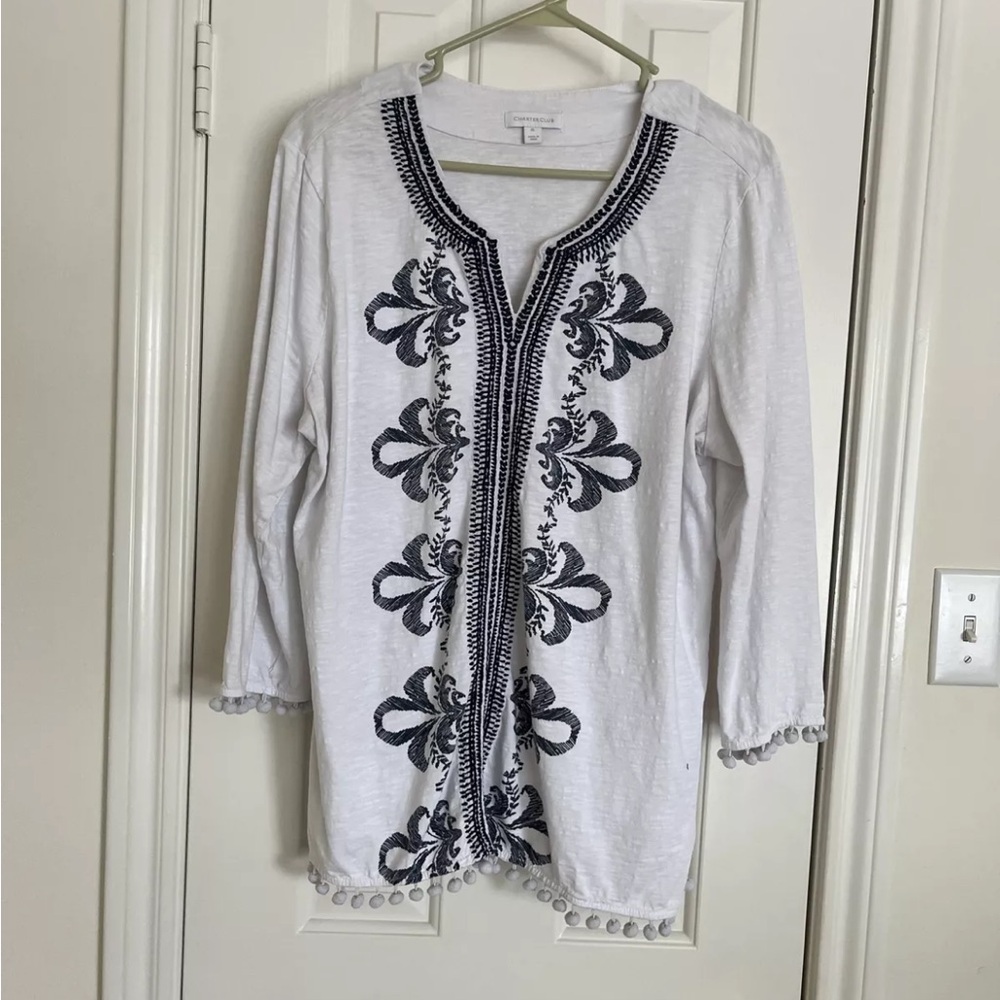Charter Club Pom Pom trimmed tunic top.